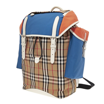 Burberry Colour Block Vintage Check and Leather Backpack- Blue/Orange Range 4078448