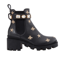 Gucci Black Embroidered Leather Ankle Boot With Belt 557735 AYO10 1000