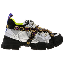 Gucci Ladies Silver Flashtrek Sneaker With Removable Crystals 537133 DORA0 8188