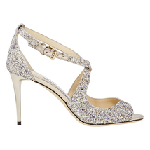Jimmy Choo Ladies 85 Sandal Peep Toe Gliter 191 EMILY 85 GTZ PLATINUM MIX