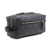 Burberry Men's Leather London Check Navy/Black Washbag 4068331