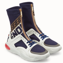 Fendi Men's Fila Navy Tech Fabric High Top Zip Sneakers 7E1200-A5JY-F150T