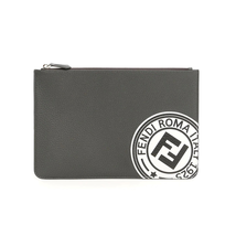 Fendi Men's Leather Pouch in Gray 7N0078-A4NR-F0X2Q