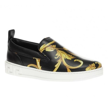 Versace Men's Sneaker in Black Yellow Skate Leather Barocco Pinted DSU6229 DBVG