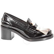 Burberry Contrast Kiltie Fringe Leather Block Heel Loafers 4071877