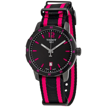 Tissot Quickster Black Dial Black and Hot Pink Nylon Ladies Watch T0954103705701 T095.410.37.057.01