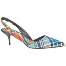 Burberry Ladies Orange Poppy Tartan Kitten Heels 4071849