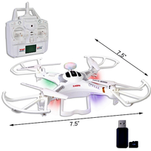 X118 Quadcopter Drone (7.5") w/Camera, LED Lights & Flip - 2.4GHz 6-Ch/6-Axis Remote Control w/1GB microSD Card (White)