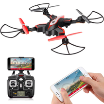 DoDoeleph Syma X56W RC Drone Foldable Quadcopter With HD Wifi Camera and Live Video 4 Channel Headless Mode Altitude Hold One Key Take off Landing UAV Black