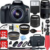 Canon EOS Rebel T6 Digital SLR Camera w/ EF-S 18-55mm IS + EF-S 75-300mm Lens Bundle includes Camera, Lenses, Bag, Filter Kit, Memory Cards, Tripod, Flash, Cleaning Kit, Beach Camera Cloth and More