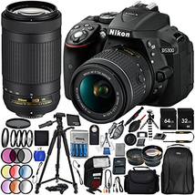 Nikon D5300 with AF-P DX 18-55mm f/3.5-5.6G VR + Nikon AF-P DX 70-300mm f/4.5-6.3G ED VR 25PC Accessory Bundle - Includes 64GB & 32GB SD Memory Card + 72" Tripod + Automatic Flash w/ LED Light + MORE