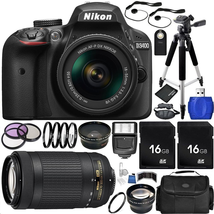 Nikon D3400 DSLR Camera (Black Bundle with AF-P DX 18-55mm f/3.5-5.6G VR Lens, Nikon AF-P DX NIKKOR 70-300mm f/4.5-6.3G ED Lens, Carrying Case and Accessory Kit (31 Items)