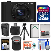 Sony Cyber-Shot DSC-WX500 Wi-Fi Digital Camera (Black) with 32GB Card + Battery + Charger + Case + Flex Tripod + Kit