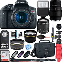 Canon EOS Rebel T6i Digital SLR Camera Wifi + EF-S 18-55mm IS & Sigma 70-300mm Lens Kit + Accessory Bundle 64GB SDXC Memory + DSLR Photo Bag + Wide Angle Lens + 2x Telephoto Lens +Flash+Remote+Tripod