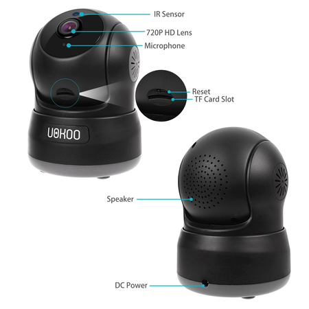 Wireless Security Camera, UOKOO 720P HD Home WiFi Wireless Security Surveillance Camera with Motion Detection Pan/Tilt, 2 Way Audio and Night Vision Baby Monitor, Nanny Cam (632black)