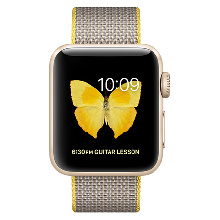 Apple Watch Series 2, 38mm Gold Aluminum Case with Yellow/Light Gray Woven Nylon Band