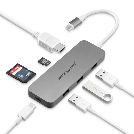 USB C Hub ANNBOS A030CH7 Multiport Adapter Aluminum 7-Port