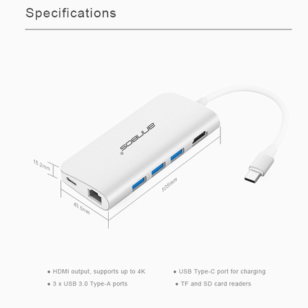 USB C Hub ANNBOS A030EH8 Multiport Adapter Aluminum 7-Port