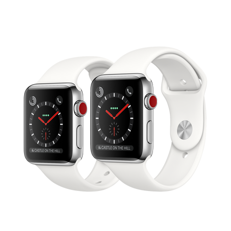 Đồng hồ Apple Watch Series 3 GPS + Cellular 42mm, Stainless Steel Case with Soft White Sport Band