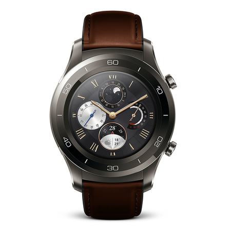 Huawei Watch 2 Classic – Titanium Grey with Brown Hybrid Strap - Android Wear 2.0 (US Warranty)
