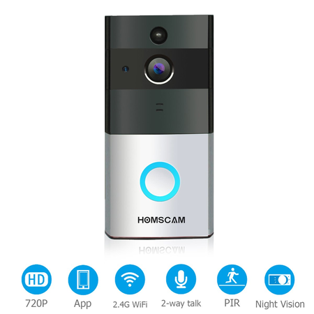Video Doorbell, HOMSCAM Wireless Door Bell Smart WiFi Camera Video Doorbell Security Camera with PIR Motion Detection 720P HD, Real-Time Two-Way Talk and Video, Night Vision ( Built-in 8G Card )