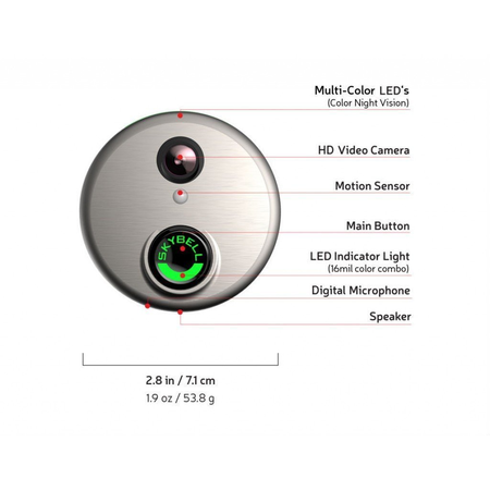 Skybell HD WiFi Doorbell Camera Alarm.com 1080p Color Night Vision Silver