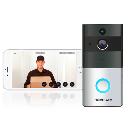 Video Doorbell, HOMSCAM Wireless Door Bell Smart WiFi Camera Video Doorbell Security Camera with PIR Motion Detection 720P HD, Real-Time Two-Way Talk and Video, Night Vision ( Built-in 8G Card )