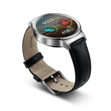 Huawei Watch Stainless Steel with Black Suture Leather Strap (U.S. Warranty)