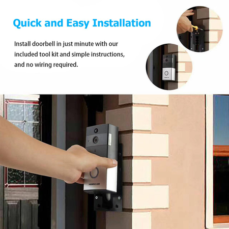 Video Doorbell, HOMSCAM Wireless Door Bell Smart WiFi Camera Video Doorbell Security Camera with PIR Motion Detection 720P HD, Real-Time Two-Way Talk and Video, Night Vision ( Built-in 8G Card )