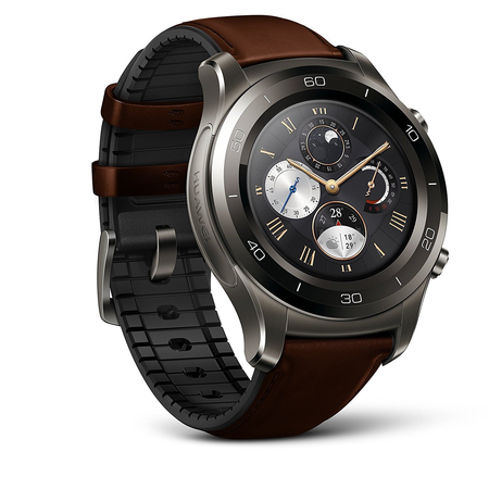 Huawei Watch 2 Classic – Titanium Grey with Brown Hybrid Strap - Android Wear 2.0 (US Warranty)