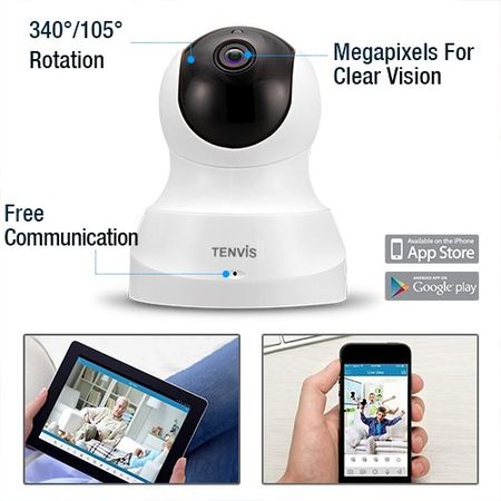TENVIS HD IP Camera - Wireless IP Camera with Two-way Audio, Night Vision Camera, 2.4GHz & 720P Camera