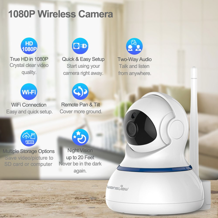 Wansview Wireless 1080P IP Camera, WiFi Home Security Surveillance Camera for Baby /Elder/ Pet/Nanny Monitor, Pan/Tilt, Two-Way Audio & Night Vision Q3-S