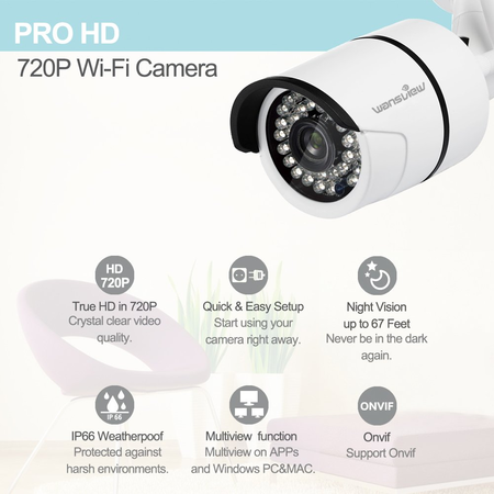 Wansview Outdoor Security Camera, Wireless WiFi IP Surveillance Bullet Camera ,IP66 Weatherproof, 720P W3-White