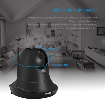 KEEKOON HD 1080P IP Camera Wireless WiFi Baby Pet Monitor Plug/Play Pan/Tilt 2-Way Audio Night Vision Home Security Surveillance Camera (Black)