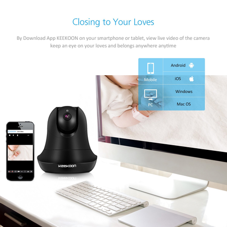KEEKOON HD 1080P IP Camera Wireless WiFi Baby Pet Monitor Plug/Play Pan/Tilt 2-Way Audio Night Vision Home Security Surveillance Camera (Black)