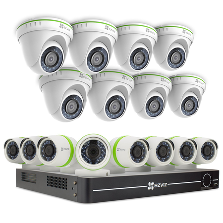 EZVIZ FULL HD 1080p Outdoor Surveillance System, 16 Weatherproof HD Security Cameras, 16 Channel 3TB DVR Storage, 100ft Night Vision, Customizable Motion Detection