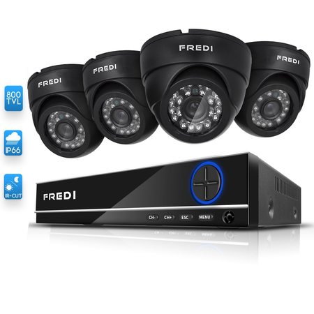 FREDI 4CH Security Camera System Full 960H DVR with 4x 800TVL Superior Night Vision IR Cut Leds indoor CCTV Camera (P2P Technology/E-Cloud Service,Without Hard Drive)