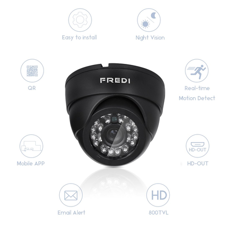 FREDI 4CH Security Camera System Full 960H DVR with 4x 800TVL Superior Night Vision IR Cut Leds indoor CCTV Camera (P2P Technology/E-Cloud Service,Without Hard Drive)