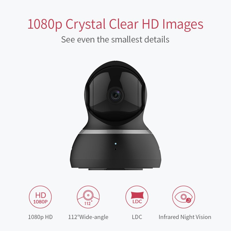 YI Dome Camera 1080p HD Pan / Tilt / Zoom Wireless IP Security Surveillance System Night Vision - Cloud Service Available (Black)