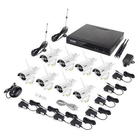 ZOSI 960P AUTO-PAIR WIRELESS SYSTEM 8Channel 960P(1280x960) NVR Kit 1.3 Megapixel IP Camera Network Video Security System Weatherproof Bullet Cameras 2TB Hard disk (100ft Night Vision , Motion Detect)
