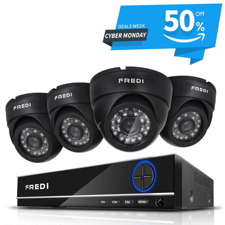 FREDI 4CH Security Camera System Full 960H DVR with 4x 800TVL Superior Night Vision IR Cut Leds indoor CCTV Camera (P2P Technology/E-Cloud Service,Without Hard Drive)