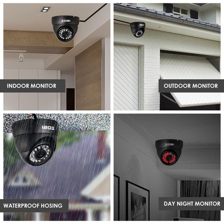 ZOSI HD 1000TVL Surveillance Security Camera Day Night Vision 24 IR Leds Weatherproof Wide Angle 3.6mm Lens Metal Dome Video CCTV Camera