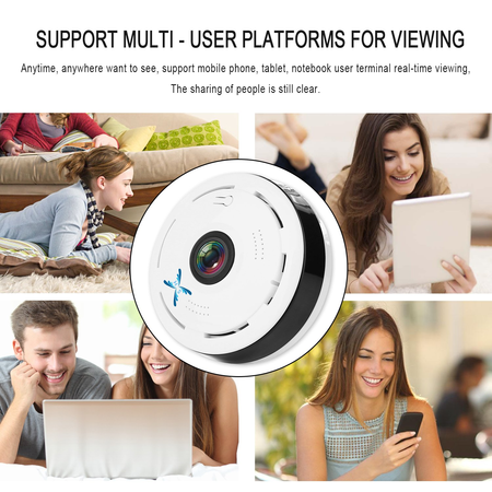 SamHity IP Camera Wireless Wifi 360 Degree Panoramic 2.0 Megapixel 1080P 2.4GHZ Security Camera Super Wide Angle Support IR Night Motion Detection Keep Your Pet & Home Safe (mini)