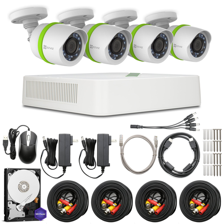 EZVIZ FULL HD 1080p Outdoor Surveillance System, 4 Weatherproof HD Security Cameras, 8 Channel 1TB DVR Storage, 100ft Night Vision, Customizable Motion Detectionv
