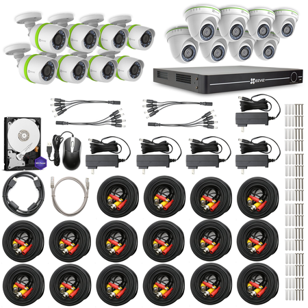 EZVIZ FULL HD 1080p Outdoor Surveillance System, 16 Weatherproof HD Security Cameras, 16 Channel 3TB DVR Storage, 100ft Night Vision, Customizable Motion Detection