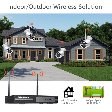Smonet 4CH 720P HD NVR Wireless Security CCTV Surveillance Systems(WIFI NVR Kits)-Four 1.0MP Wireless WIFI Indoor Outdoor IP Cameras,P2P,65FT Night Vision, 1TB HDD Pre-installed