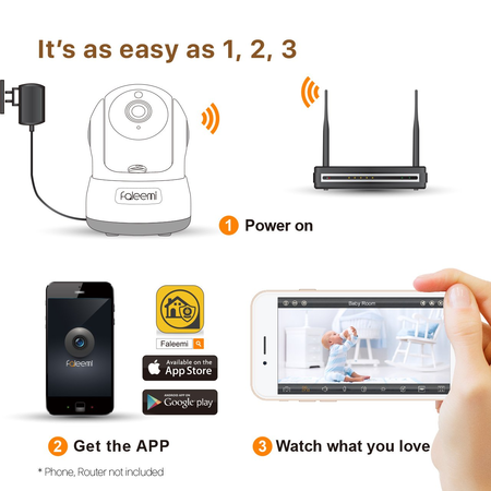 Faleemi 720P Pan/Tilt Wireless WiFi IP Camera, Home Security Surveillance Video Camera with Two Way Audio, Night Vision for Baby/Elder/Pet/Nanny/Office Monitor FSC776W (White)