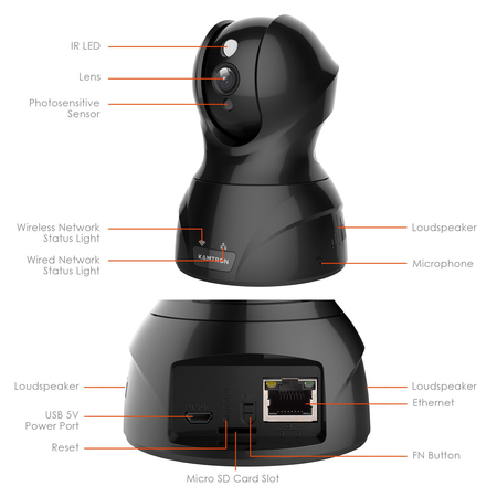 Wireless Security Camera, KAMTRON HD WiFi Security Surveillance IP Camera Home Monitor with Motion Detection 2 Way Audio Night Vision,Black