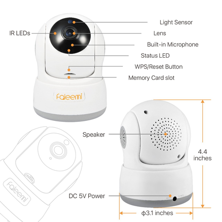 Faleemi 720P Pan/Tilt Wireless WiFi IP Camera, Home Security Surveillance Video Camera with Two Way Audio, Night Vision for Baby/Elder/Pet/Nanny/Office Monitor FSC776W (White)