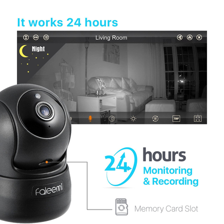 Faleemi 720P Pan/Tilt Wireless WiFi IP Camera, Home Security Surveillance Video Camera (Black)